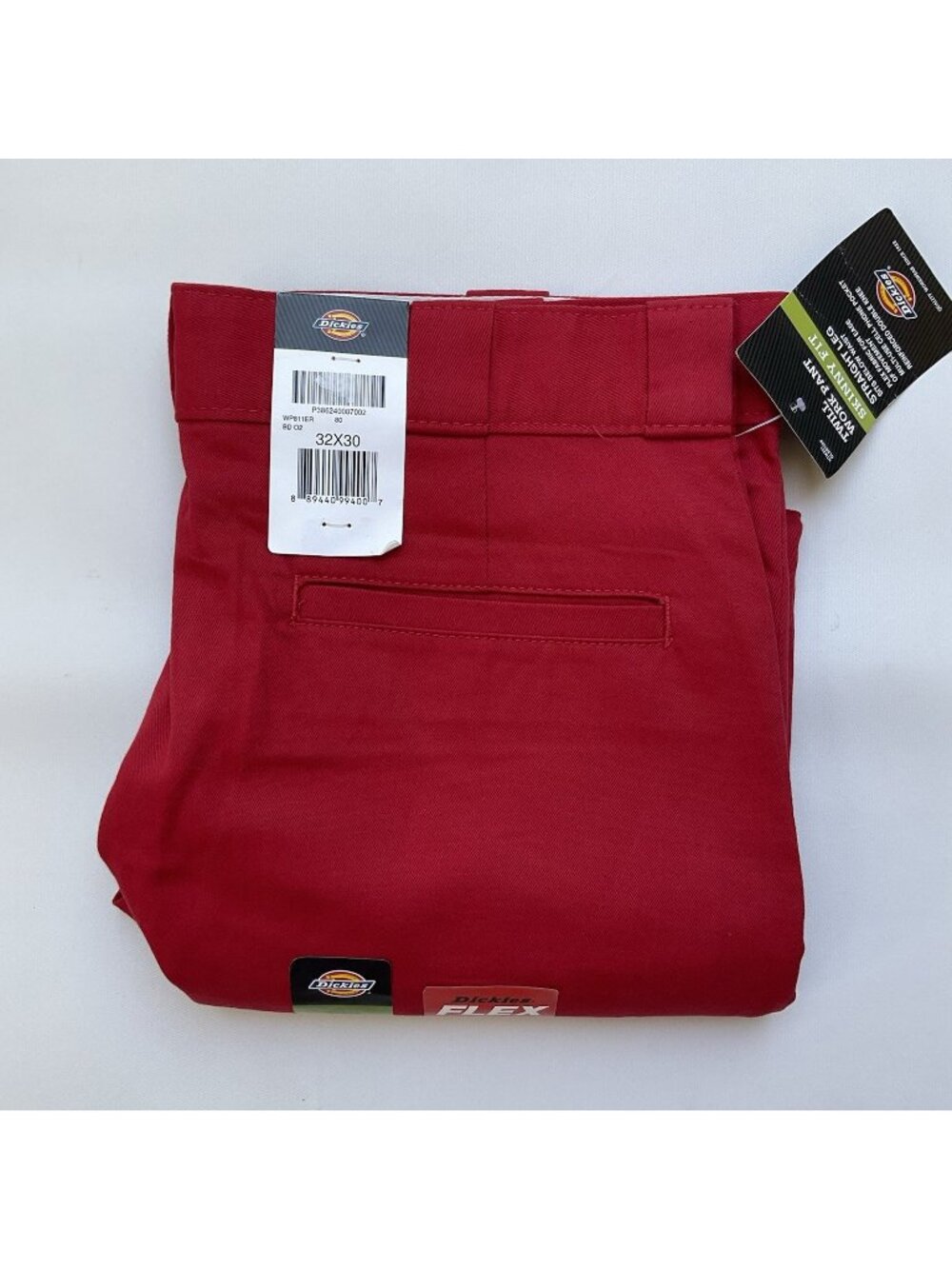 Dickies Men’ Flex Twill Work Red Pant Skinny Fit With Straight Leg Size 32X30